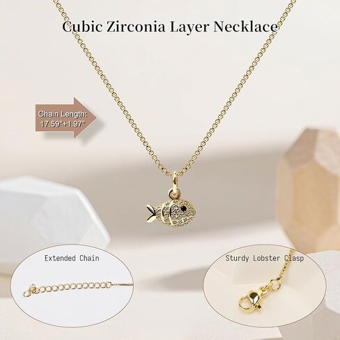 Dainty Gold Necklace for Women, 14K Gold Plated Cubic Zirconia Pendant Necklace, Dainty Fish Sea Turtle Pendant Necklace Ocean Beach Cute Trendy Gold Jewelry Necklaces for Women Gift in Saudi Arabia