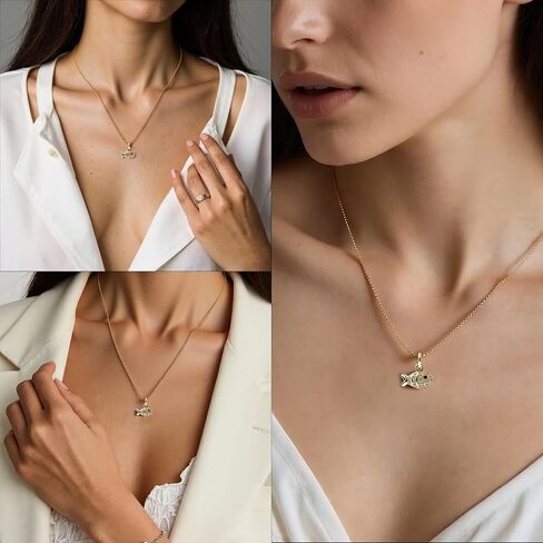 Dainty Gold Necklace for Women, 14K Gold Plated Cubic Zirconia Pendant Necklace, Dainty Fish Sea Turtle Pendant Necklace Ocean Beach Cute Trendy Gold Jewelry Necklaces for Women Gift in Saudi Arabia