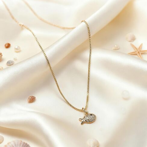Dainty Gold Necklace for Women, 14K Gold Plated Cubic Zirconia Pendant Necklace, Dainty Fish Sea Turtle Pendant Necklace Ocean Beach Cute Trendy Gold Jewelry Necklaces for Women Gift in Saudi Arabia