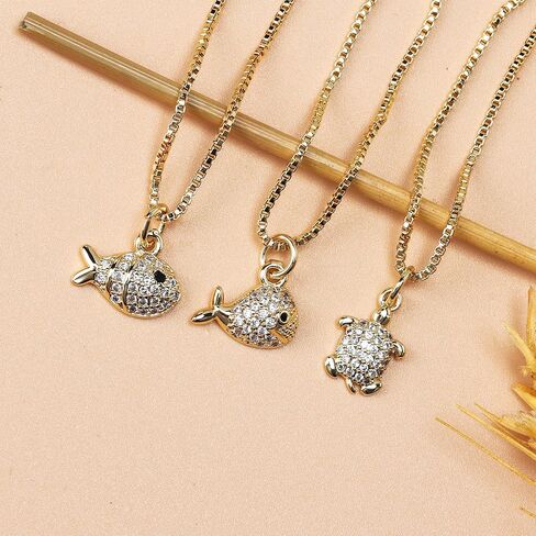 Dainty Gold Necklace for Women, 14K Gold Plated Cubic Zirconia Pendant Necklace, Dainty Fish Sea Turtle Pendant Necklace Ocean Beach Cute Trendy Gold Jewelry Necklaces for Women Gift in Saudi Arabia