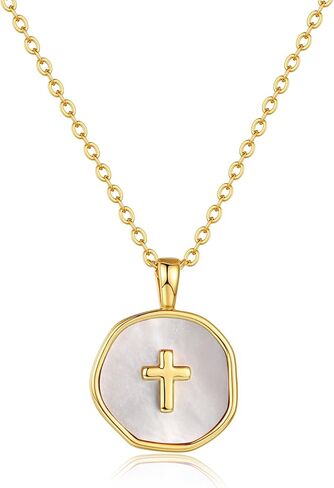 Gold Enamel Mini Cross Necklace Tiny Mother of Pearl Cross Necklace Religious Christian Gift for Baptism First Communion Christmas in Saudi Arabia