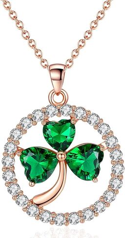قلادة قلادة من VONSSY شامروك البرسيم | هدية عيد القديس باتريك للنساء والزوجة والأم | مجوهرات الزمرد الأخضر الأحجار الكريمة الأيرلندية | سلسلة مطلية بالذهب الوردي البلاتيني in Kuwait