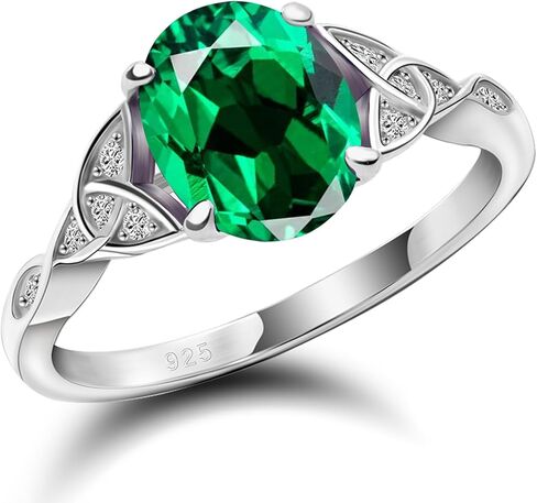 Celtic Birthstone Rings for Women 925 Sterling Silver Celtic Knot Moss Agate Ring Engagement Rings for Her Wife Birthday Anniversary Wedding Jewelry in Saudi Arabia