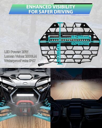 Front Grill with LED Light Bar for Polaris RZR PRO XP/PRO R/PRO S 2025, UTV PP Mesh Grille with Spotlight for RZR PRO Accessories, Replace OEM #5465595-070, #5459950-070 in Saudi Arabia