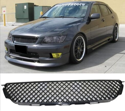 Front Bumper Grille Hood Mesh Grill Compatible with 2001 2002 2003 2004 2005 Lexus IS300 Altezza JDM 3D Diamond Style ABS Plastic Guard Replacement Glossy Black in Saudi Arabia