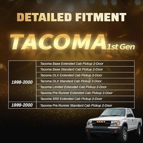 شبكة أمامية متوافقة مع 1998-2000 Tacoma 1st Gen Pickup 2-Door، شبكة أمامية ABS بديلة لما بعد البيع مباشرة مع مصابيح LED كهرمانية، أسود غير لامع in Saudi Arabia
