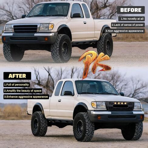 شبكة أمامية متوافقة مع 1998-2000 Tacoma 1st Gen Pickup 2-Door، شبكة أمامية ABS بديلة لما بعد البيع مباشرة مع مصابيح LED كهرمانية، أسود غير لامع in Saudi Arabia