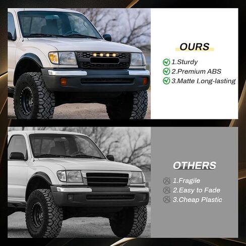 شبكة أمامية متوافقة مع 1998-2000 Tacoma 1st Gen Pickup 2-Door، شبكة أمامية ABS بديلة لما بعد البيع مباشرة مع مصابيح LED كهرمانية، أسود غير لامع in Saudi Arabia