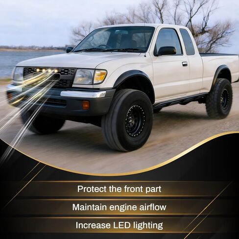 شبكة أمامية متوافقة مع 1998-2000 Tacoma 1st Gen Pickup 2-Door، شبكة أمامية ABS بديلة لما بعد البيع مباشرة مع مصابيح LED كهرمانية، أسود غير لامع in Saudi Arabia