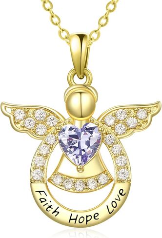 Guardian Angel Necklace for Women 14K Gold/Silver Religious Engraved Faith Hope Love Angel Wings Pendant Birthstone Jewelry Birthday Gifts for Wife Mom Grandma Girlfriend Her in Saudi Arabia