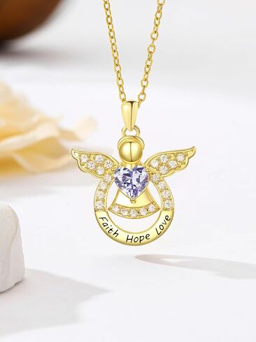 Guardian Angel Necklace for Women 14K Gold/Silver Religious Engraved Faith Hope Love Angel Wings Pendant Birthstone Jewelry Birthday Gifts for Wife Mom Grandma Girlfriend Her in Saudi Arabia