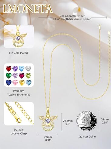 Guardian Angel Necklace for Women 14K Gold/Silver Religious Engraved Faith Hope Love Angel Wings Pendant Birthstone Jewelry Birthday Gifts for Wife Mom Grandma Girlfriend Her in Saudi Arabia