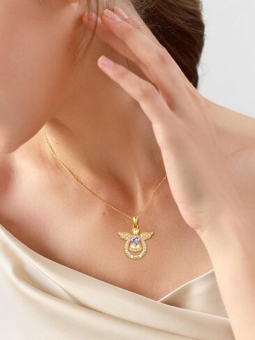 Guardian Angel Necklace for Women 14K Gold/Silver Religious Engraved Faith Hope Love Angel Wings Pendant Birthstone Jewelry Birthday Gifts for Wife Mom Grandma Girlfriend Her in Saudi Arabia