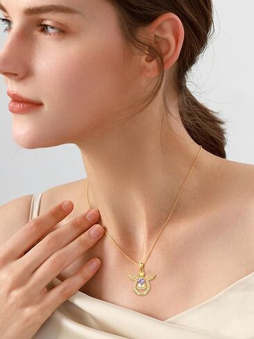 Guardian Angel Necklace for Women 14K Gold/Silver Religious Engraved Faith Hope Love Angel Wings Pendant Birthstone Jewelry Birthday Gifts for Wife Mom Grandma Girlfriend Her in Saudi Arabia