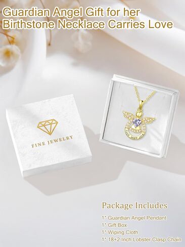 Guardian Angel Necklace for Women 14K Gold/Silver Religious Engraved Faith Hope Love Angel Wings Pendant Birthstone Jewelry Birthday Gifts for Wife Mom Grandma Girlfriend Her in Saudi Arabia