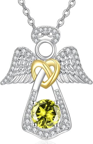 Guardian Angel Necklace for Women 14K Gold/Silver Religious Engraved Faith Hope Love Angel Wings Pendant Birthstone Jewelry Birthday Gifts for Wife Mom Grandma Girlfriend Her in Saudi Arabia