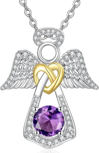 Guardian Angel Necklace for Women 14K Gold/Silver Religious Engraved Faith Hope Love Angel Wings Pendant Birthstone Jewelry Birthday Gifts for Wife Mom Grandma Girlfriend Her in Saudi Arabia