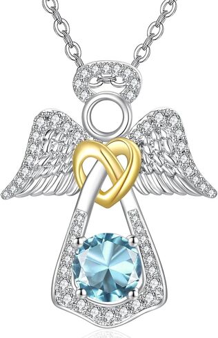 Guardian Angel Necklace for Women 14K Gold/Silver Religious Engraved Faith Hope Love Angel Wings Pendant Birthstone Jewelry Birthday Gifts for Wife Mom Grandma Girlfriend Her in Saudi Arabia