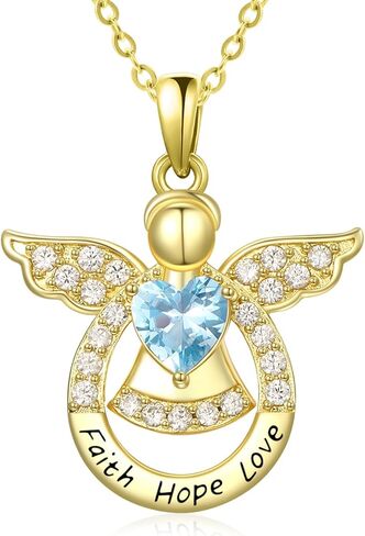 Guardian Angel Necklace for Women 14K Gold/Silver Religious Engraved Faith Hope Love Angel Wings Pendant Birthstone Jewelry Birthday Gifts for Wife Mom Grandma Girlfriend Her in Saudi Arabia