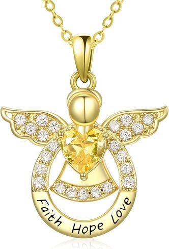 Guardian Angel Necklace for Women 14K Gold/Silver Religious Engraved Faith Hope Love Angel Wings Pendant Birthstone Jewelry Birthday Gifts for Wife Mom Grandma Girlfriend Her in Saudi Arabia