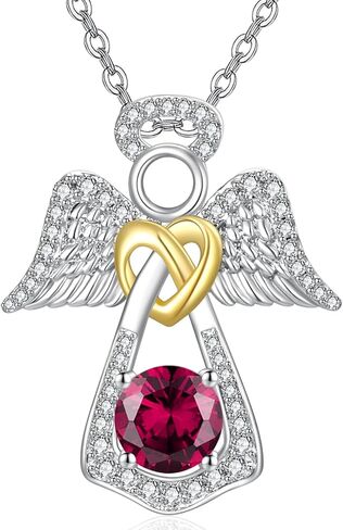 Guardian Angel Necklace for Women 14K Gold/Silver Religious Engraved Faith Hope Love Angel Wings Pendant Birthstone Jewelry Birthday Gifts for Wife Mom Grandma Girlfriend Her in Saudi Arabia