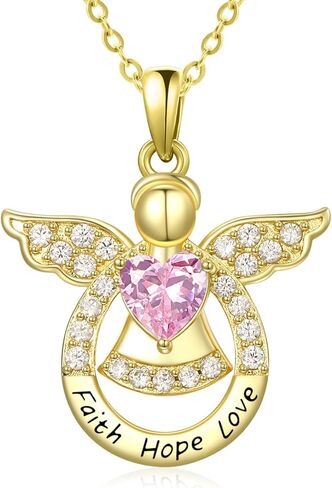 Guardian Angel Necklace for Women 14K Gold/Silver Religious Engraved Faith Hope Love Angel Wings Pendant Birthstone Jewelry Birthday Gifts for Wife Mom Grandma Girlfriend Her in Saudi Arabia