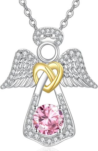 Guardian Angel Necklace for Women 14K Gold/Silver Religious Engraved Faith Hope Love Angel Wings Pendant Birthstone Jewelry Birthday Gifts for Wife Mom Grandma Girlfriend Her in Saudi Arabia