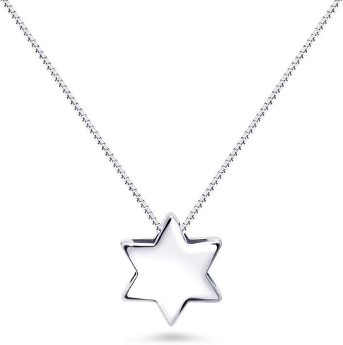 قلادة ألف بيت من باولا من الفضة الإسترليني الصلبة على شكل نجمة داود للنساء | الحد الأدنى قلادة ماجن ديفيد مع مركز مجوف | مجوهرات الإيمان اليهودية اللذيذة in Kuwait