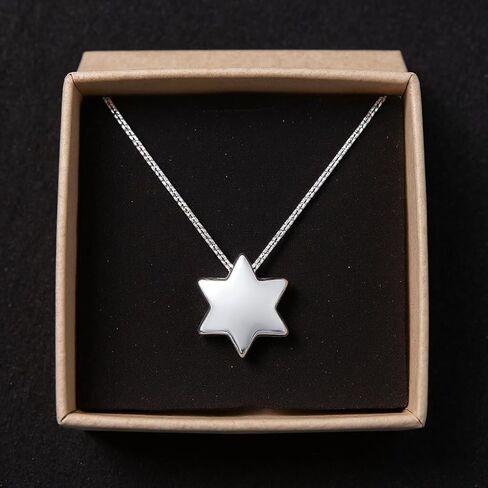 قلادة ألف بيت من باولا من الفضة الإسترليني الصلبة على شكل نجمة داود للنساء | الحد الأدنى قلادة ماجن ديفيد مع مركز مجوف | مجوهرات الإيمان اليهودية اللذيذة in Kuwait