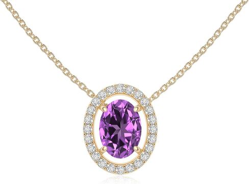 Natural Oval Gemstone with Moissanite Solitaire Halo Pendant Necklaces for Women in Silver/18K Yellow/Rose Gold Vermeil, Birthstone Jewelry Gifts for Her Birthday, Anniversary in Saudi Arabia