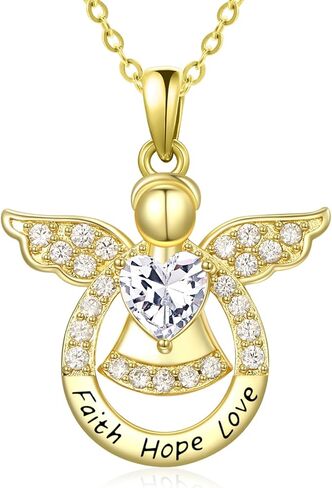 Guardian Angel Necklace for Women 14K Gold/Silver Religious Engraved Faith Hope Love Angel Wings Pendant Birthstone Jewelry Birthday Gifts for Wife Mom Grandma Girlfriend Her in Saudi Arabia