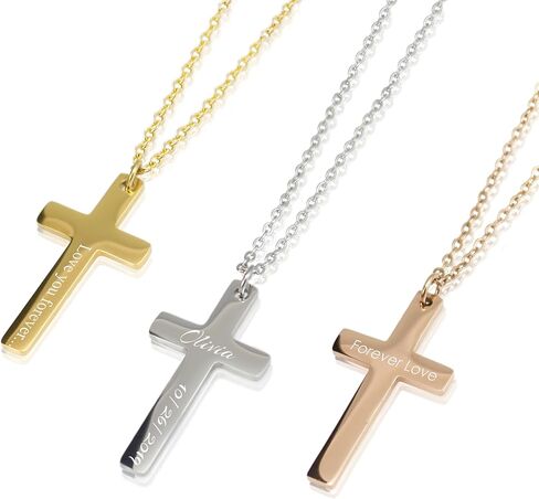 AnnBijoux شخصية محفورة بصمة الصليب قلادة الدينية مجوهرات من صلب لا يصدأ حفظها تحفيز قلادة اسم رسالة المعلقات in Kuwait