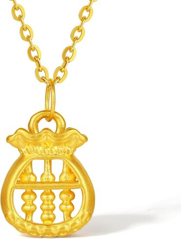 24K Solid Gold Pendants Pure Gold Lucky Bag Pendant Real Gold Jewelry for Women Mom Daughter Birthday Anniversary (Not Include Necklace) A0414678 in Saudi Arabia