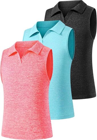 قمصان بولو للفتيات من Ullnoy بدون أكمام بياقة على شكل حرف V سريعة الجفاف وممتصة للرطوبة، قمصان بدون أكمام للجولف والتنس والصالة الرياضية للفتيات in Kuwait