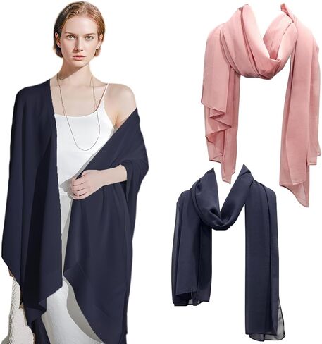 2Pack Chiffon Shawl Wraps for Evening Dresses Women Elegant Soft Skin Friendly Scarves Bridal for Wedding Dinner Party in Kuwait