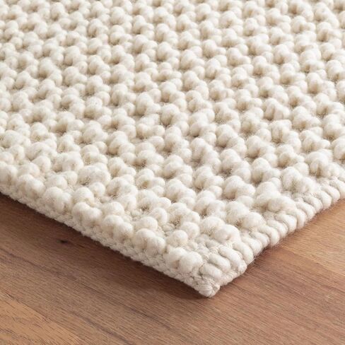 Handwoven Wool Area Rug - Hand Woven Natural Carpet Rugs- Bedroom Living Room Dining Room (Ivory- 6'x9') in Saudi Arabia