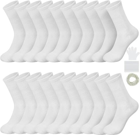 Silkfly 20 Set Cotton Crew Socks for Tie Dying Tie Dye Kit Items Things to Tie Dye White Crew Socks for Women Casual Calf Lightweight Thin Socks for Large Groups Tie Dye Party in Kuwait
