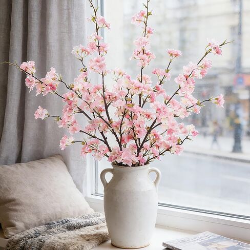 LESING 4pcs Cherry Blossom Flowers Artificial, Fake Silk Cherry Blossom Branches Tall Peach Blossom Flower Stems Arrangement for Wedding Home Office Party Decoration (Light Pink -1) in Kuwait