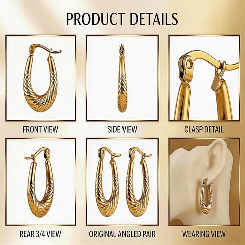2026 Golden Earrings Business Casual Multifunctional Style，1.0 Inch Gold Stainless Steel Hoop Earrings Hypoallergenic Lightweight for Women in Saudi Arabia