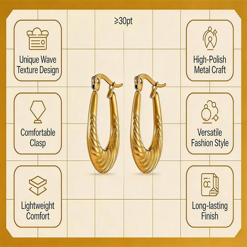 2026 Golden Earrings Business Casual Multifunctional Style，1.0 Inch Gold Stainless Steel Hoop Earrings Hypoallergenic Lightweight for Women in Saudi Arabia