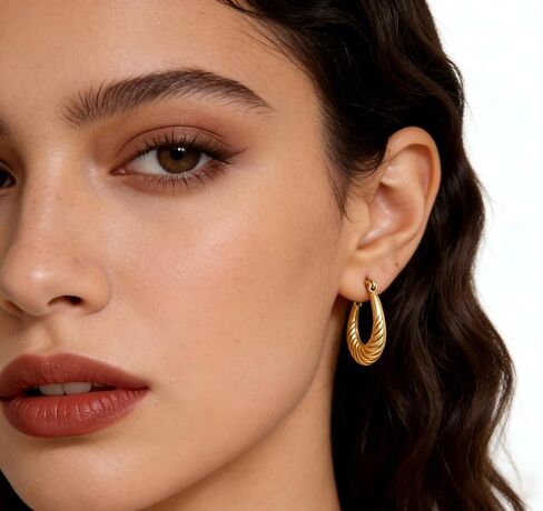 2026 Golden Earrings Business Casual Multifunctional Style，1.0 Inch Gold Stainless Steel Hoop Earrings Hypoallergenic Lightweight for Women in Saudi Arabia