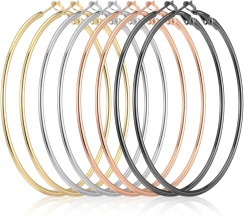 4 أزواج من الأقراط الحلقية المصنوعة من الفولاذ المقاوم للصدأ للنساء، 60 ملم مطلية بالذهب أقراط دائرية كبيرة خفيفة الوزن ورقيقة للنساء للآذان الحساسة in Kuwait