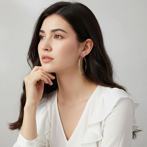 4 أزواج من الأقراط الحلقية المصنوعة من الفولاذ المقاوم للصدأ للنساء، 60 ملم مطلية بالذهب أقراط دائرية كبيرة خفيفة الوزن ورقيقة للنساء للآذان الحساسة in Kuwait