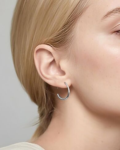 925 Sterling Silver Half Hoop Earrings for Women, Small Oval Pull Through Hoop Earrings, Lightweight Minimalist Circle Dangle Jewelry Hypoallergenic Threader Design for Sensitive Ears in Saudi Arabia