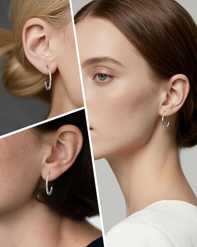 925 Sterling Silver Half Hoop Earrings for Women, Small Oval Pull Through Hoop Earrings, Lightweight Minimalist Circle Dangle Jewelry Hypoallergenic Threader Design for Sensitive Ears in Saudi Arabia