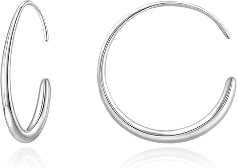 925 Sterling Silver Half Hoop Earrings for Women, Small Oval Pull Through Hoop Earrings, Lightweight Minimalist Circle Dangle Jewelry Hypoallergenic Threader Design for Sensitive Ears in Saudi Arabia