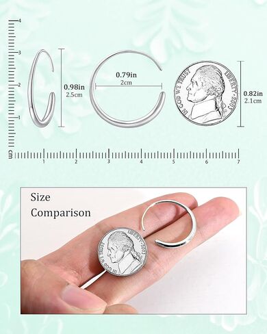 925 Sterling Silver Half Hoop Earrings for Women, Small Oval Pull Through Hoop Earrings, Lightweight Minimalist Circle Dangle Jewelry Hypoallergenic Threader Design for Sensitive Ears in Saudi Arabia
