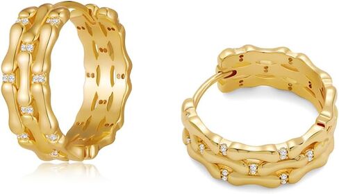 Chunky Gold Hoop Earrings for Women 14K Gold Plated Huggie Hoops Trendy Hoop Statement Earrings in Kuwait