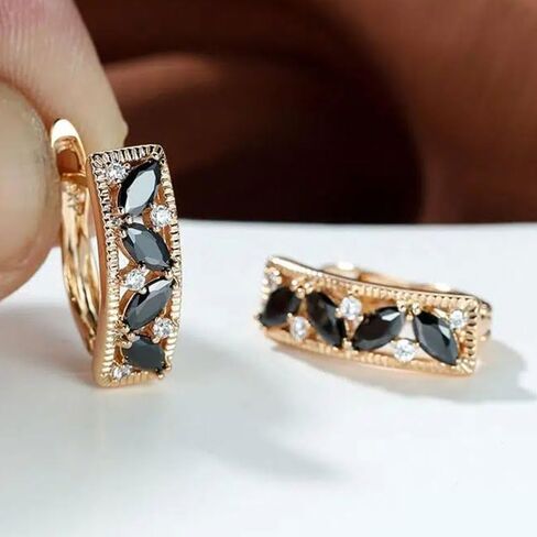 Elegant Zirconia Black Synthetic Gemstone Hollow Hoop Earrings for Women Vacation Party Fashion Jewelry in Saudi Arabia