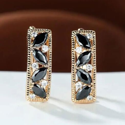 Elegant Zirconia Black Synthetic Gemstone Hollow Hoop Earrings for Women Vacation Party Fashion Jewelry in Saudi Arabia